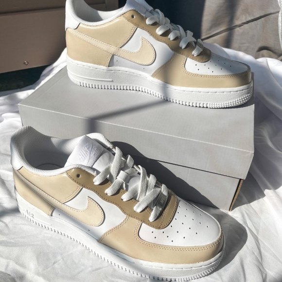 Custom LV Nike Air Force 1 Low Tan Beige Nude Cream Beige 11C